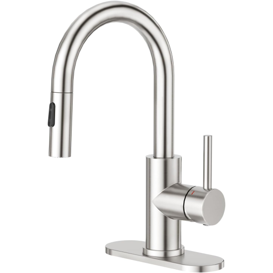 Bathroom Faucet with Pull Out Sprayer,Brushed Nickel Single le Kitchen Bar Faucets for Mini Sink Pull Down Vanity Mixer Tap 2 Water Modes,cUPC/NSF